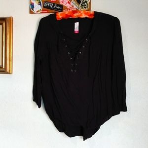 Black lace up blouse